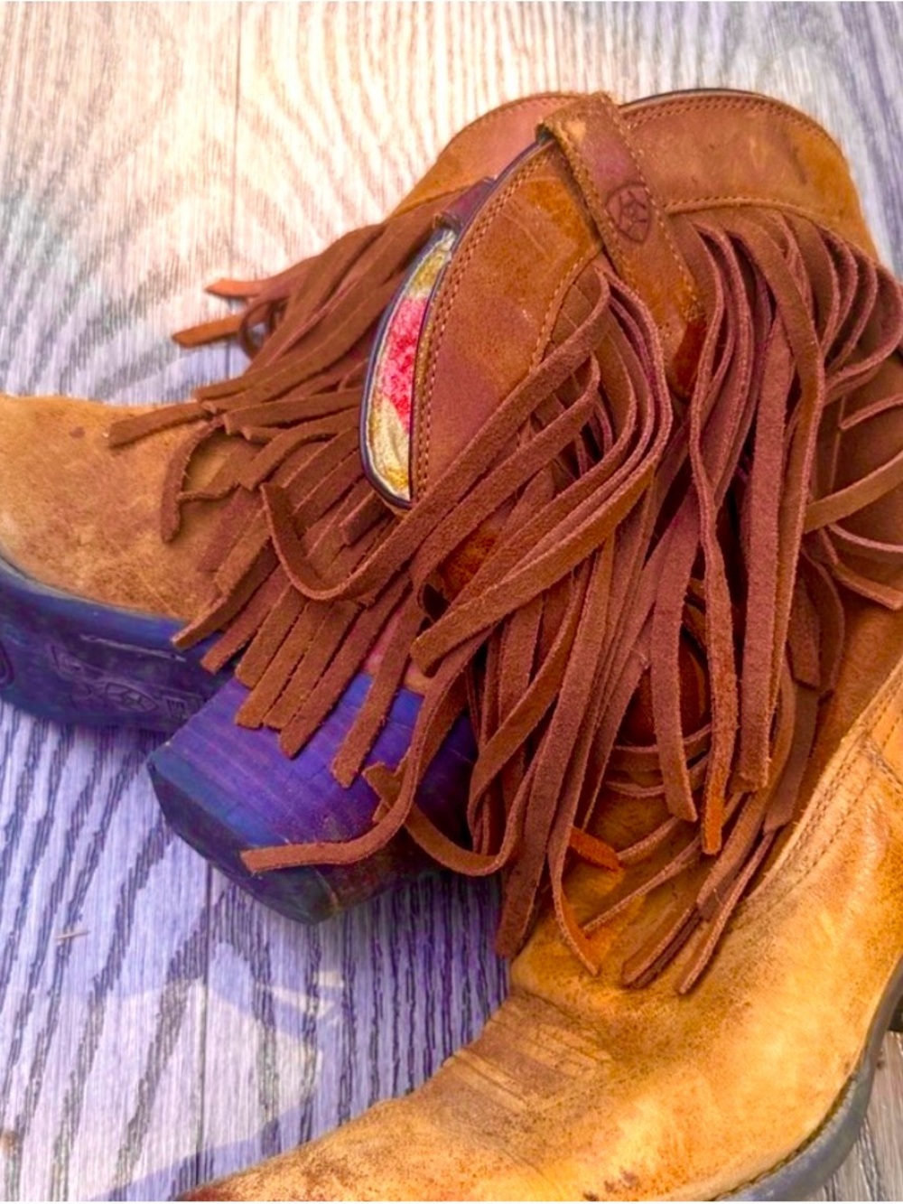 Ariat Fringe Leather Western Cowboy Cowgirl Snip Toe Boots
